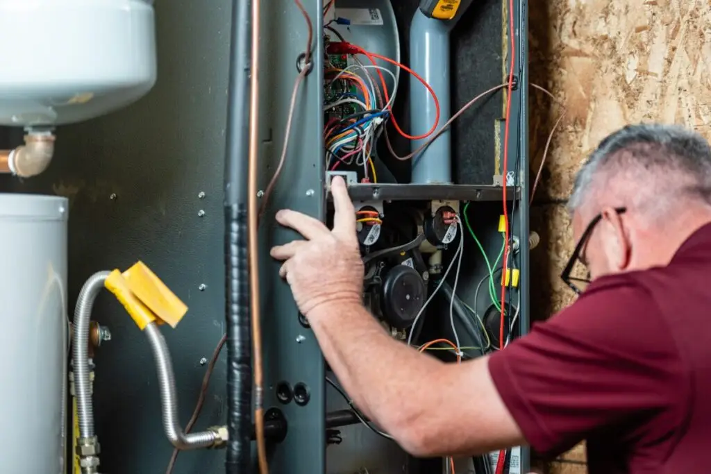 HVAC Technician performing a furnace service.